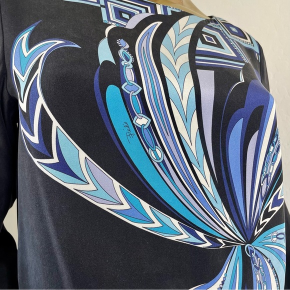 EMILIO PUCCI 100% SILK GEOMETRIC ABSTRACT PRINT LONG SLEEVE SHIFT DRESS SZ 40 - Picture 5 of 8